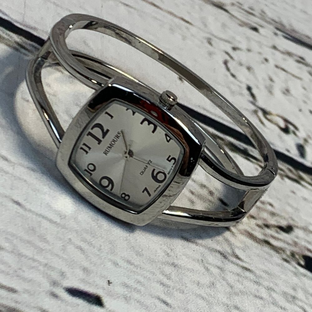 Rumours Silver Tone Bangle Watch Square Face Japanese Movement Quartz Timepiece